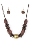 Grand Turks Getaway - Brass Wood Paparazzi Necklace