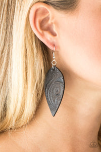 Groovy Grove - Black Leather Paparazzi Earrings