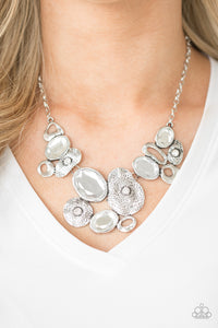 Grotto Grandeur White - Silver Paparazzi Necklace