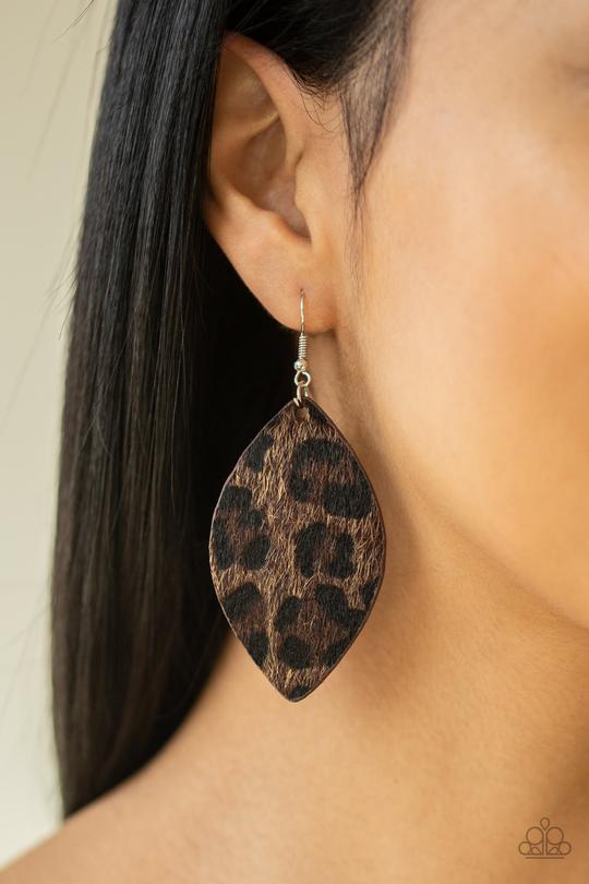 GRR-irl Power - Brown Leather Paparazzi Earrings