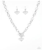 Harvard Hearts White - Silver Paparazzi Necklace