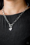 Harvard Hearts White - Silver Paparazzi Necklace