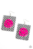 Cheeky Checkerboard - Pink Paparazzi Earrings