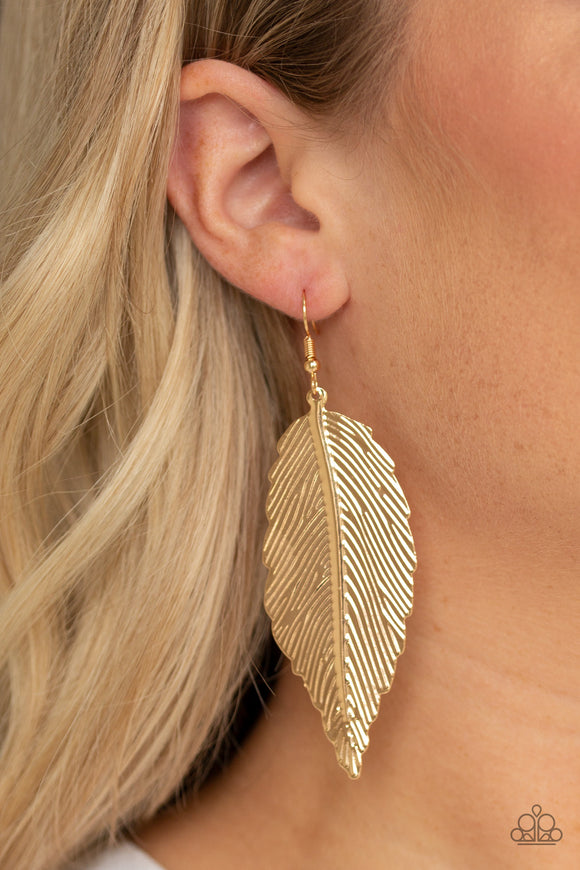 Lookin For A Flight - Gold Paparazzi Earrings