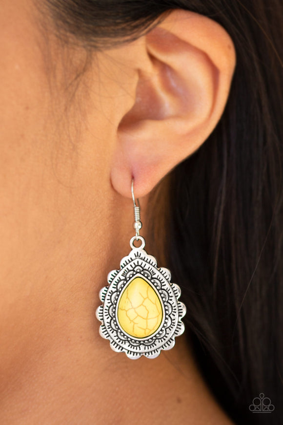 Mesa Mustang - Yellow Paparazzi Earrings