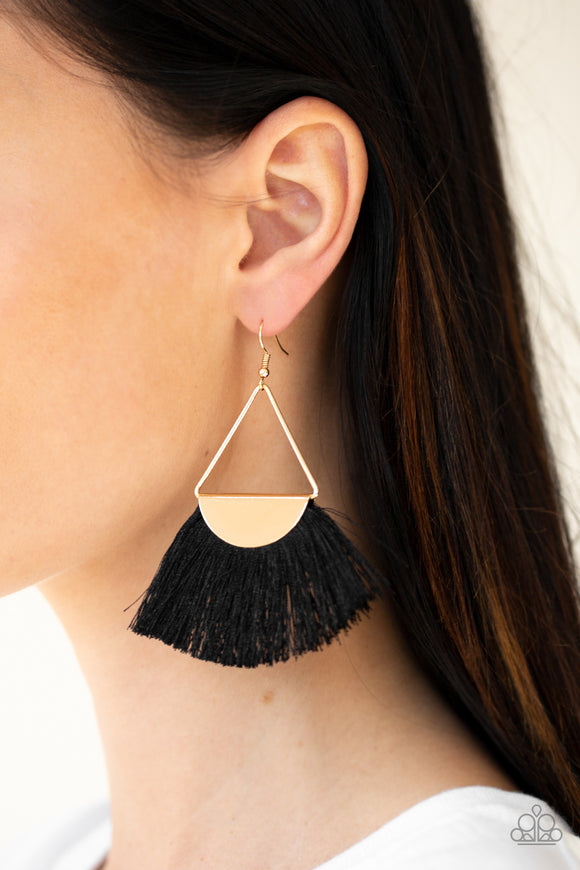 Modern Mayan Black - Gold Fringe Paparazzi Earrings