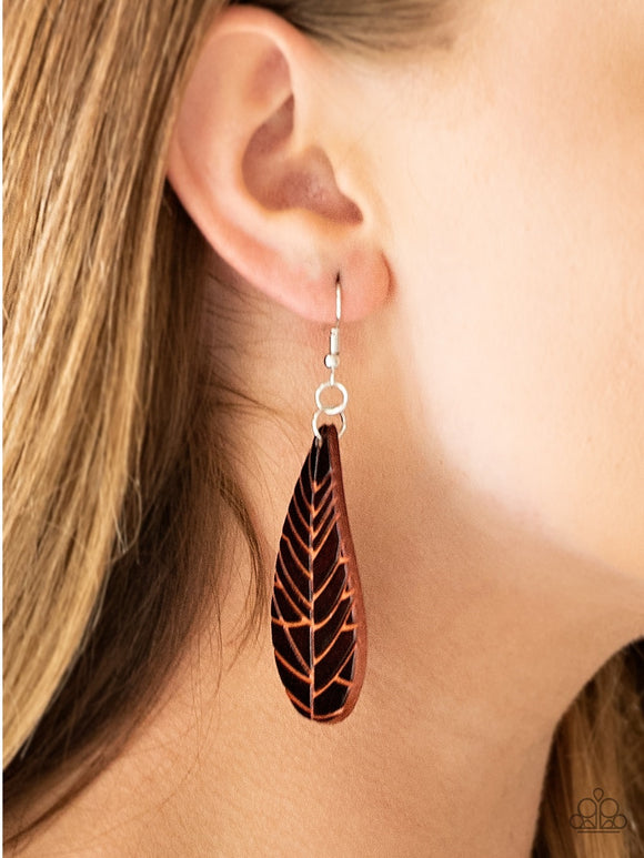 Nature Nouveau - Brown Leather Paparazzi Earrings