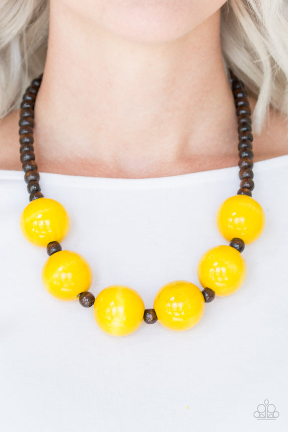 Oh My Miami - Yellow Wood Paparazzi Necklace