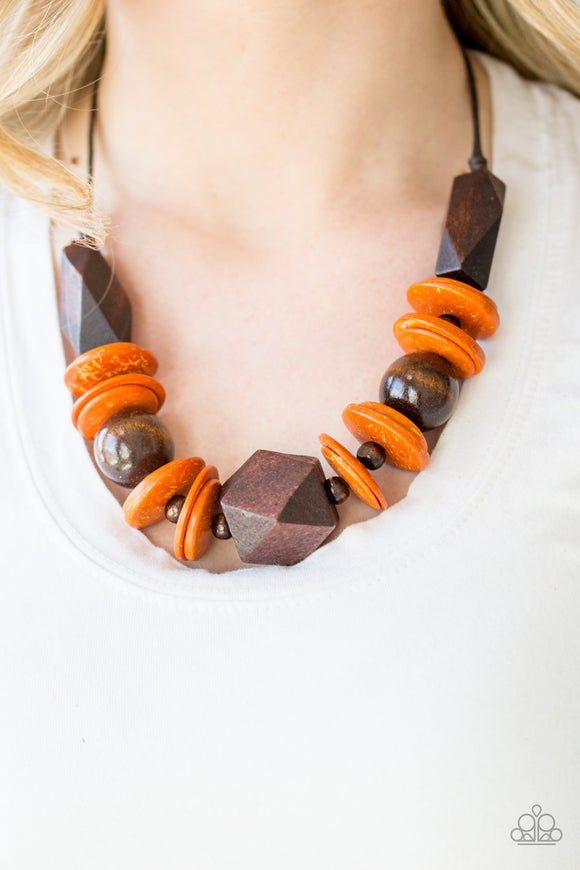 Pacific Paradise - Orange Wood Paparazzi Necklace