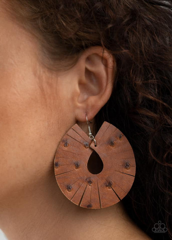 Palm Island - Brown Leather Paparazzi Earrings