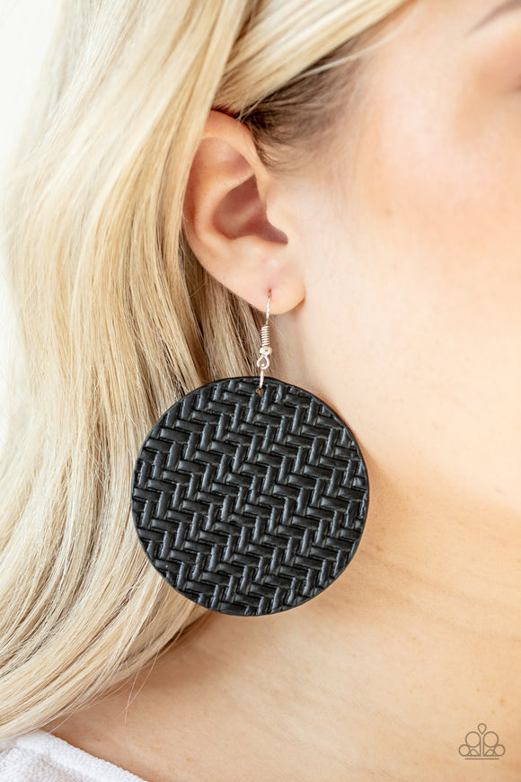 Plaited Plains - Black Leather Paparazzi Earrings