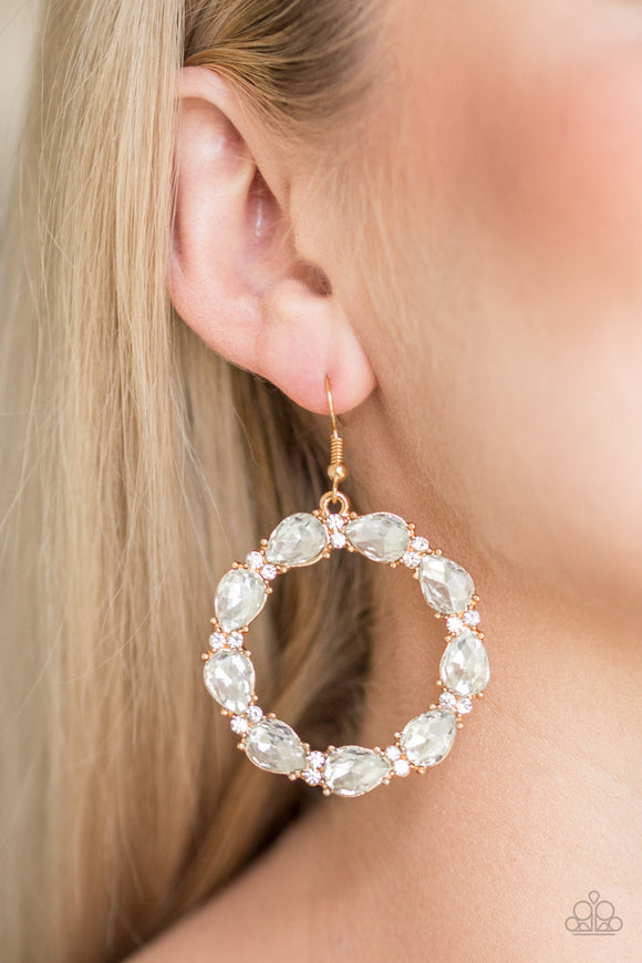 Ring Around The Rhinestones - Gold Paparazzi Earrings