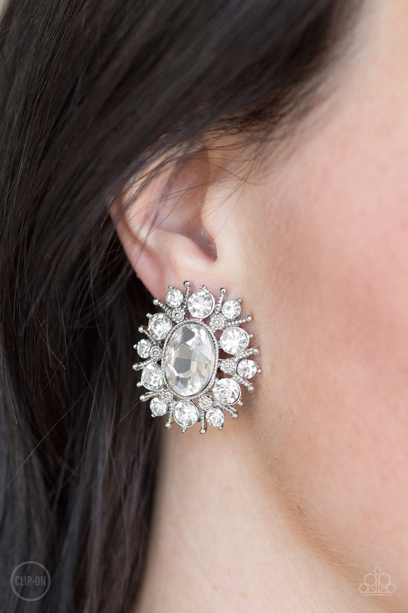 Serious Star Power - White Clip-on Paparazzi Earrings