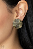 Shielded Shimmer - Brass Clip-on Paparazzi Earrings