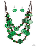 South Beach Summer - Green Wood Paparazzi Necklace