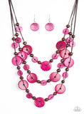 South Beach Summer - Pink Wood Paparazzi Necklace