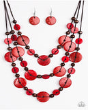 South Beach Summer - Red Wood Paparazzi Necklace