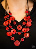 South Beach Summer - Red Wood Paparazzi Necklace