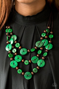 South Beach Summer - Green Wood Paparazzi Necklace