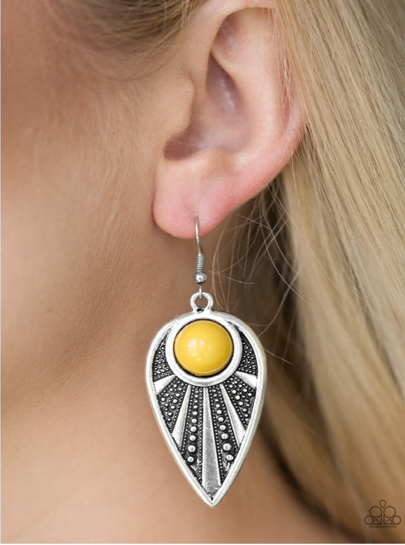 Take A Walkabout - Yellow Paparazzi Earrings