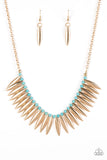 Tameless Tigress - Gold Blue Paparazzi Necklace