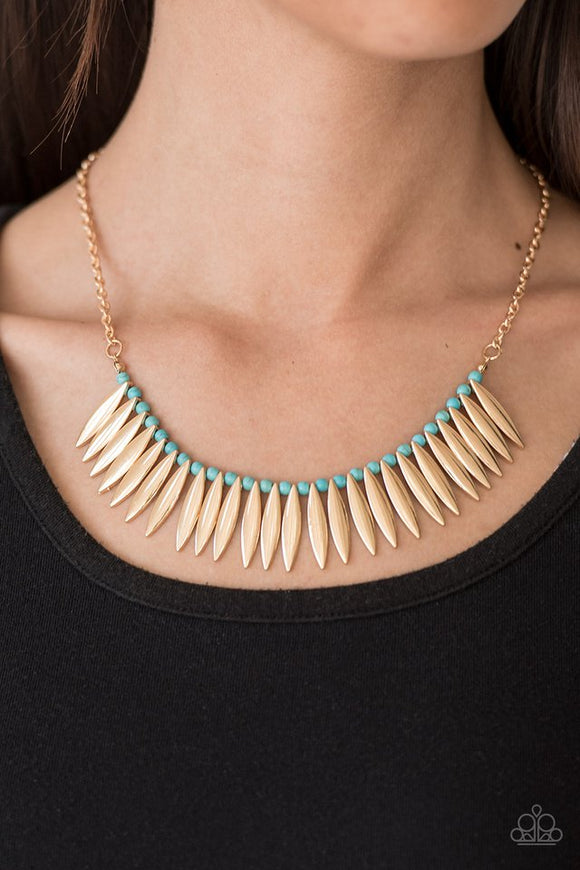 Tameless Tigress - Gold Blue Paparazzi Necklace