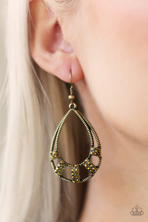 Trillion Dollar Teardrops - Brass Paparazzi Earrings