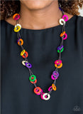 Waikiki Winds - Multi Pink Wood Paparazzi Necklace