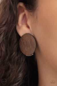 Woodwork It - Brown Clip-on Paparazzi Earrings